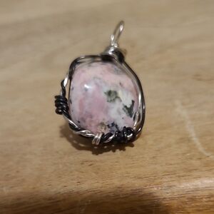 Pink and Black Wire Wrapped Pendant-Rhodonite